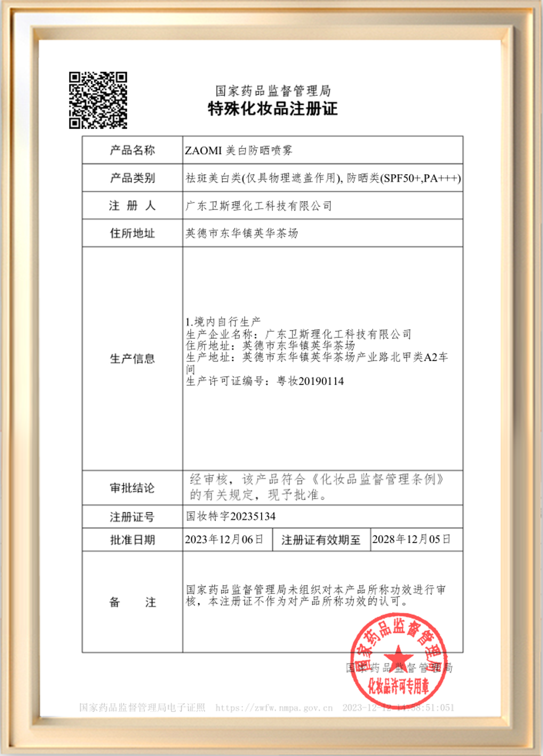 Sun protection certificate